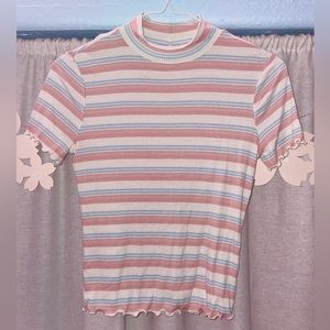 Pink & Blue Striped Ribbed Top